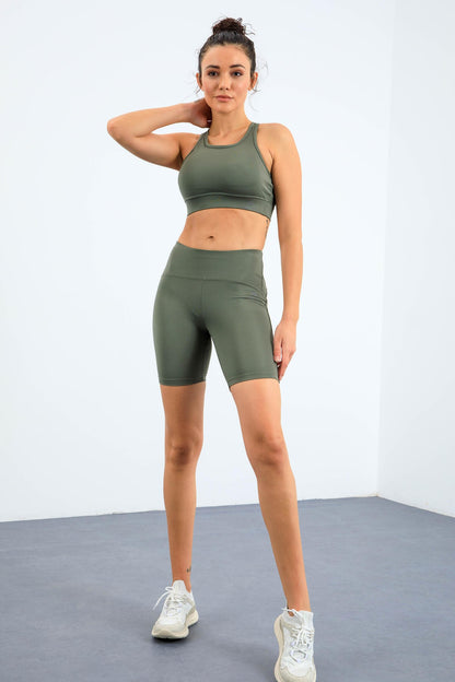 High Waist Wrap-up Slim Fit Bustier Biker Women's Tights Set - 95303