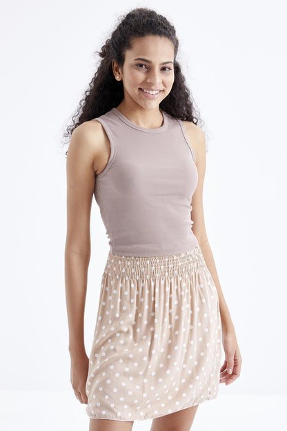 Camel Basic Sleeveless O Neck Women's Crop Top Tank Top - 97204