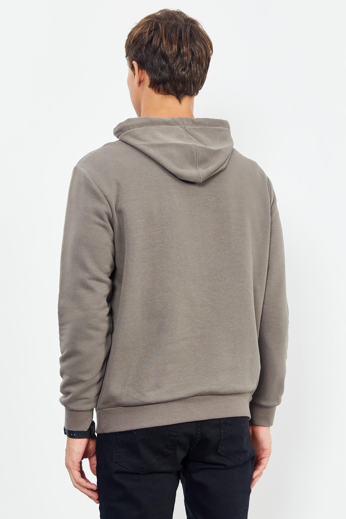 Hooded Kangaroo Pocket Comfort Fit Men's Sweatshirt with Camel Print - 88019