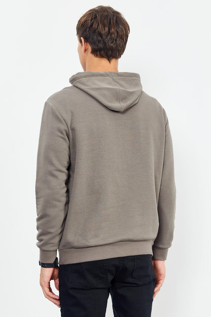 Hooded Kangaroo Pocket Comfort Fit Men's Sweatshirt with Camel Print - 88019