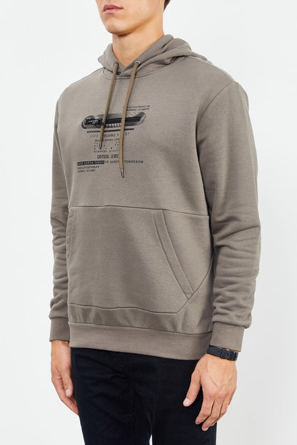 Hooded Kangaroo Pocket Comfort Fit Men's Sweatshirt with Camel Print - 88019
