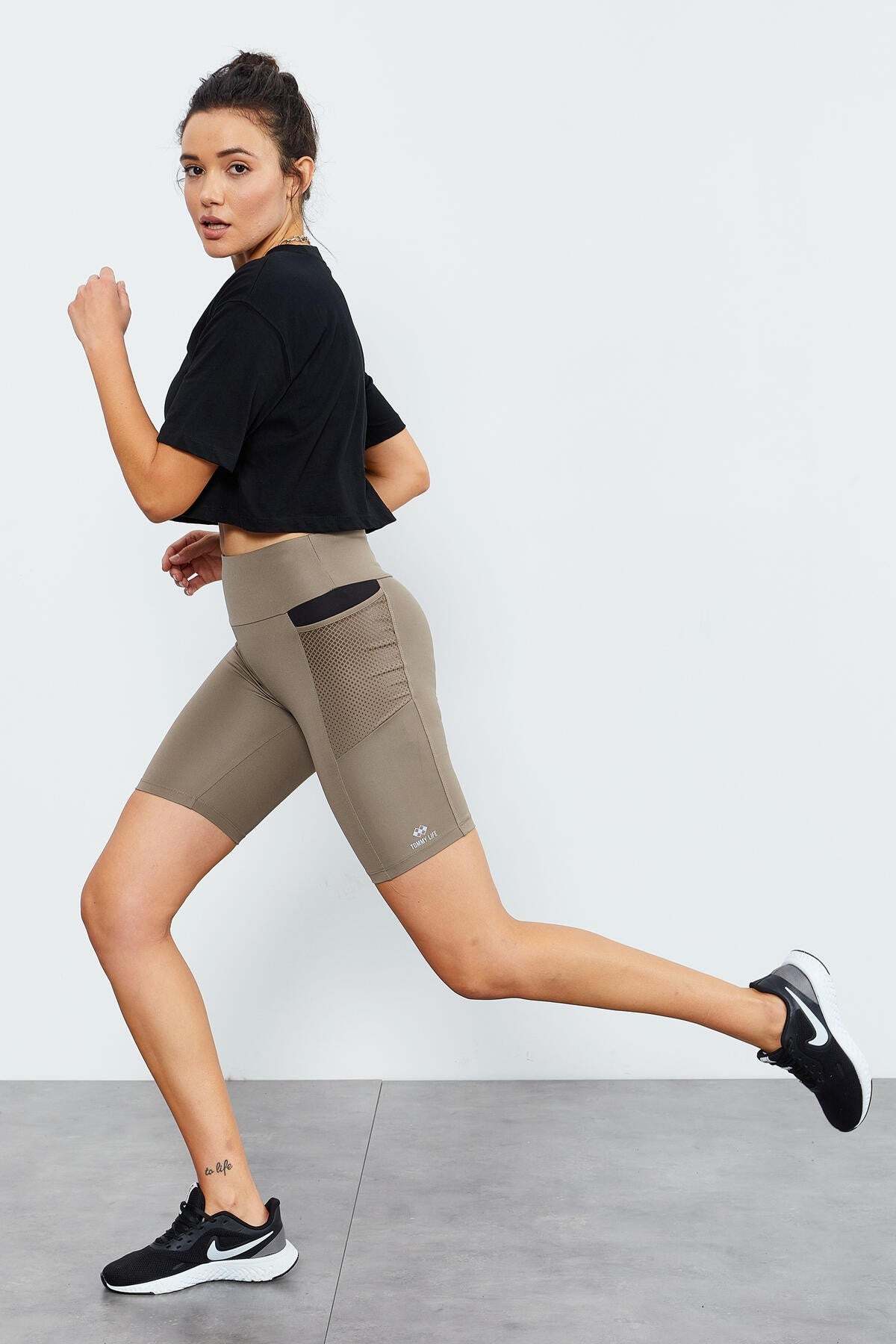 Camel File High Waist Wrap-up Women's Biker Tights - 91010