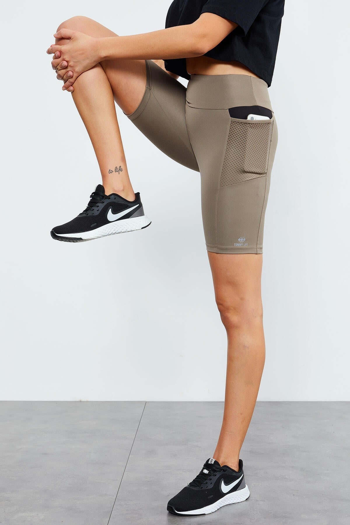 Camel File High Waist Wrap-up Women's Biker Tights - 91010
