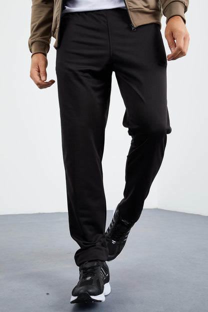 Camel - Black High Collar Zippered Standard Fit Classic Cuff Men's Tracksuit Set - 85162