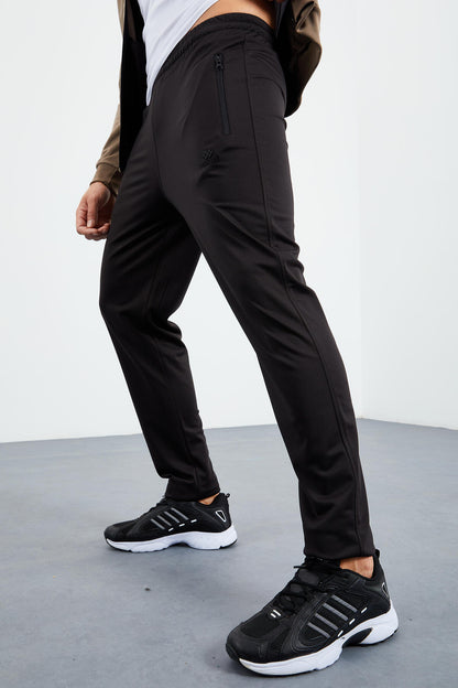 Camel - Black High Collar Zippered Standard Fit Classic Cuff Men's Tracksuit Set - 85162