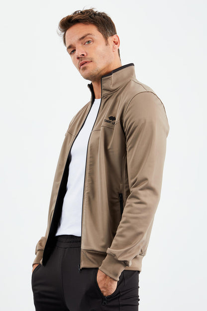 Camel - Black High Collar Zippered Standard Fit Classic Cuff Men's Tracksuit Set - 85162