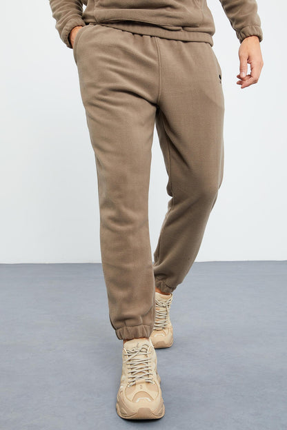 Camel Half Zipper Stand Collar Elastic Cuff Fleece Men's Tracksuit Set - 85159