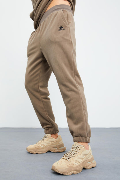 Camel Half Zipper Stand Collar Elastic Cuff Fleece Men's Tracksuit Set - 85159