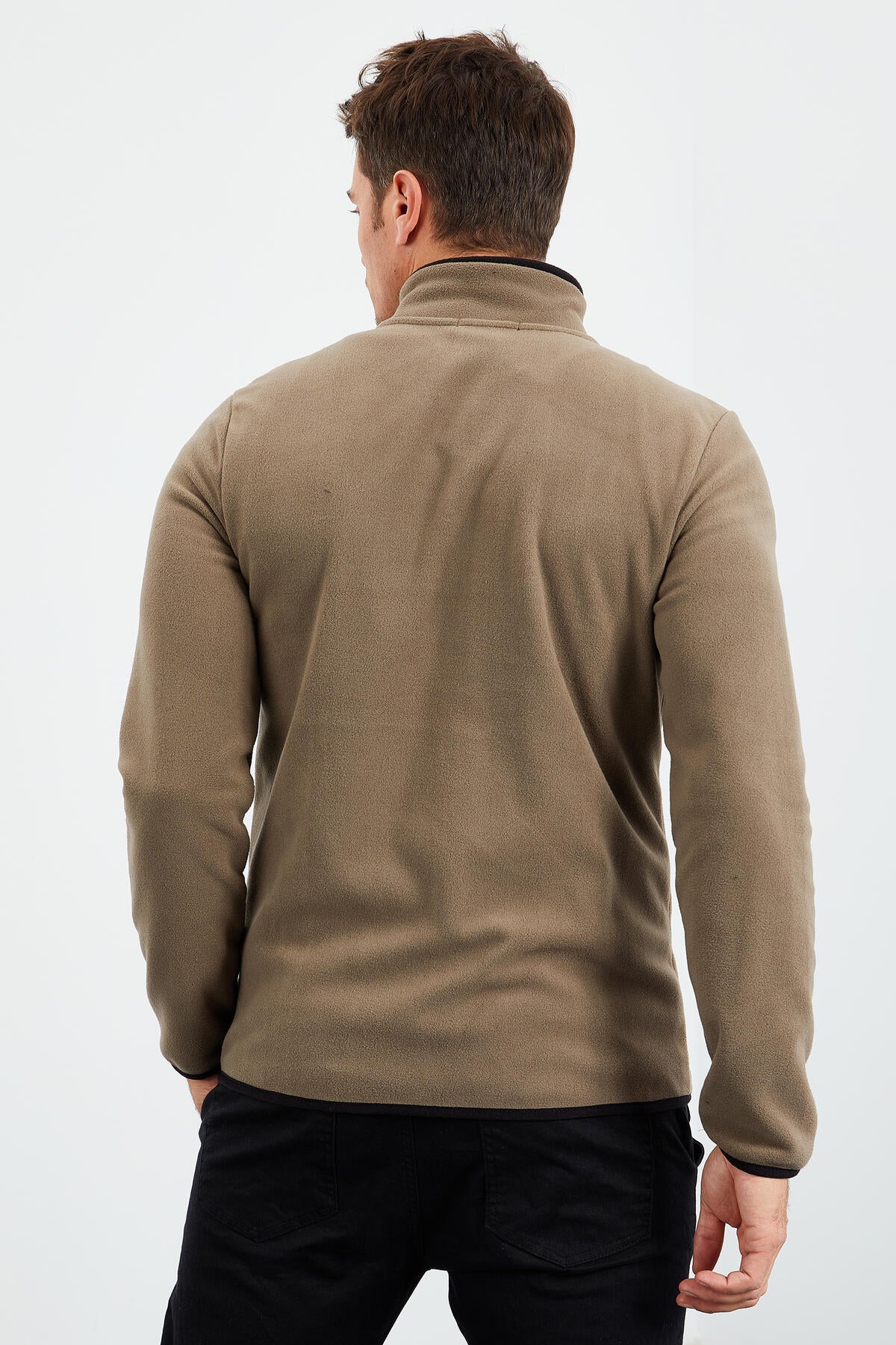 Camel Embroidered Straight Collar Zippered Standard Fit Men's Sweatshirt Fleece - 87992