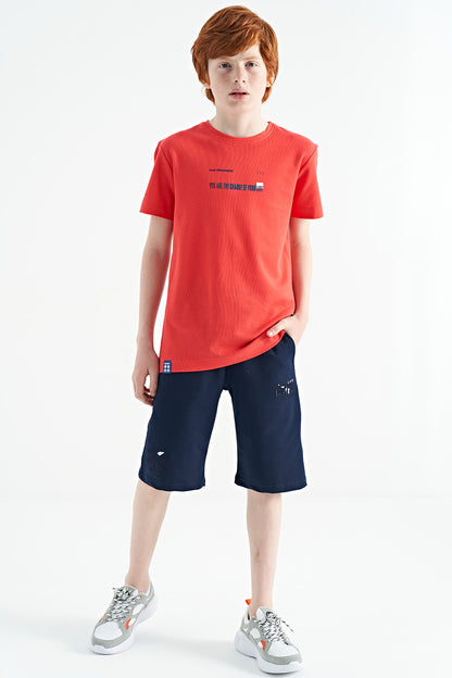 Coral Print Detailed O Collar Standard Fit Men's Kids T-Shirt - 11117