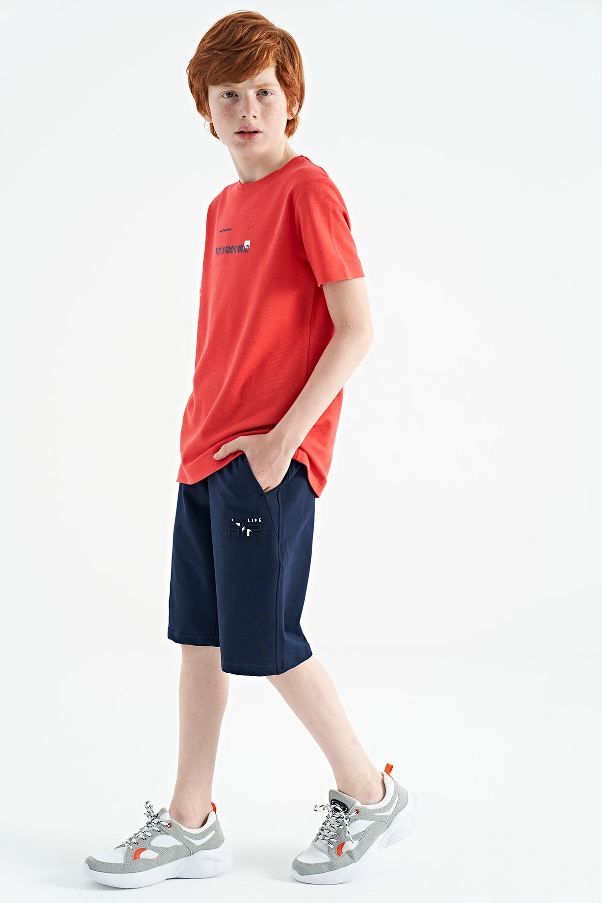 Coral Print Detailed O Collar Standard Fit Men's Kids T-Shirt - 11117