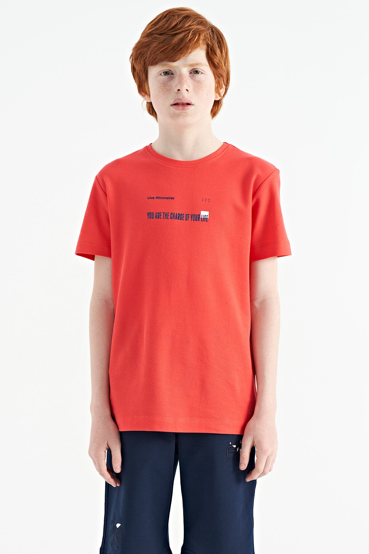 Coral Print Detailed O Collar Standard Fit Men's Kids T-Shirt - 11117