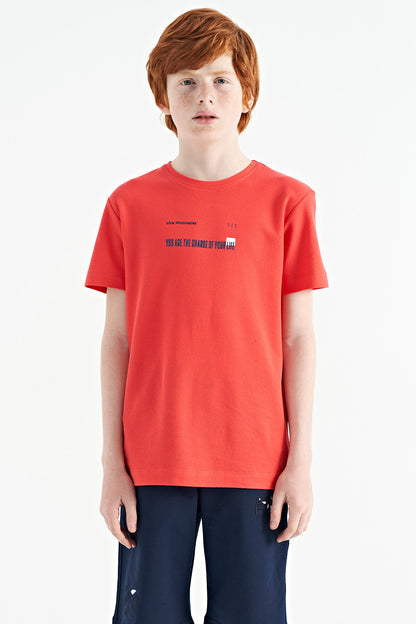 Coral Print Detailed O Collar Standard Fit Men's Kids T-Shirt - 11117