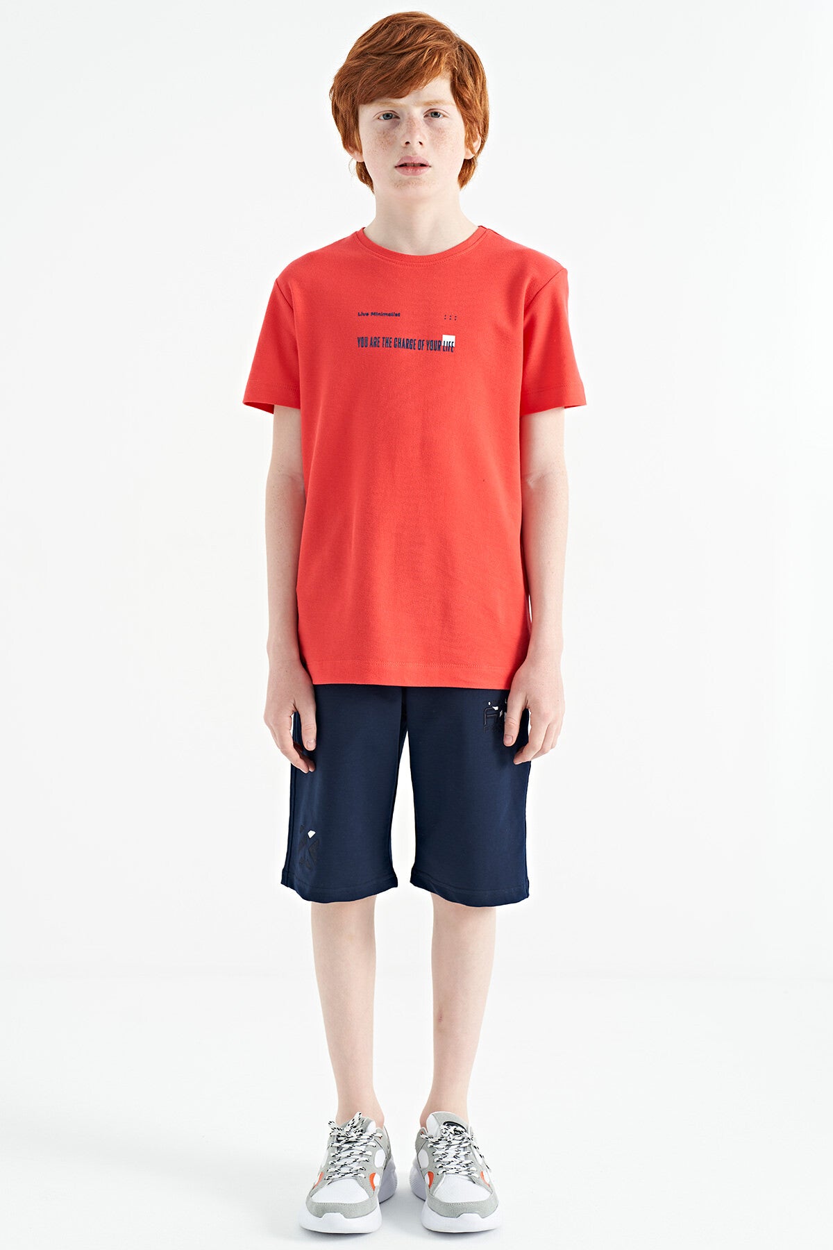 Coral Print Detailed O Collar Standard Fit Men's Kids T-Shirt - 11117