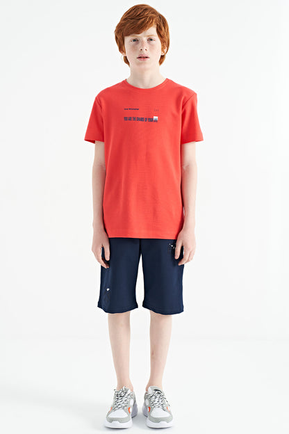 Coral Print Detailed O Collar Standard Fit Men's Kids T-Shirt - 11117