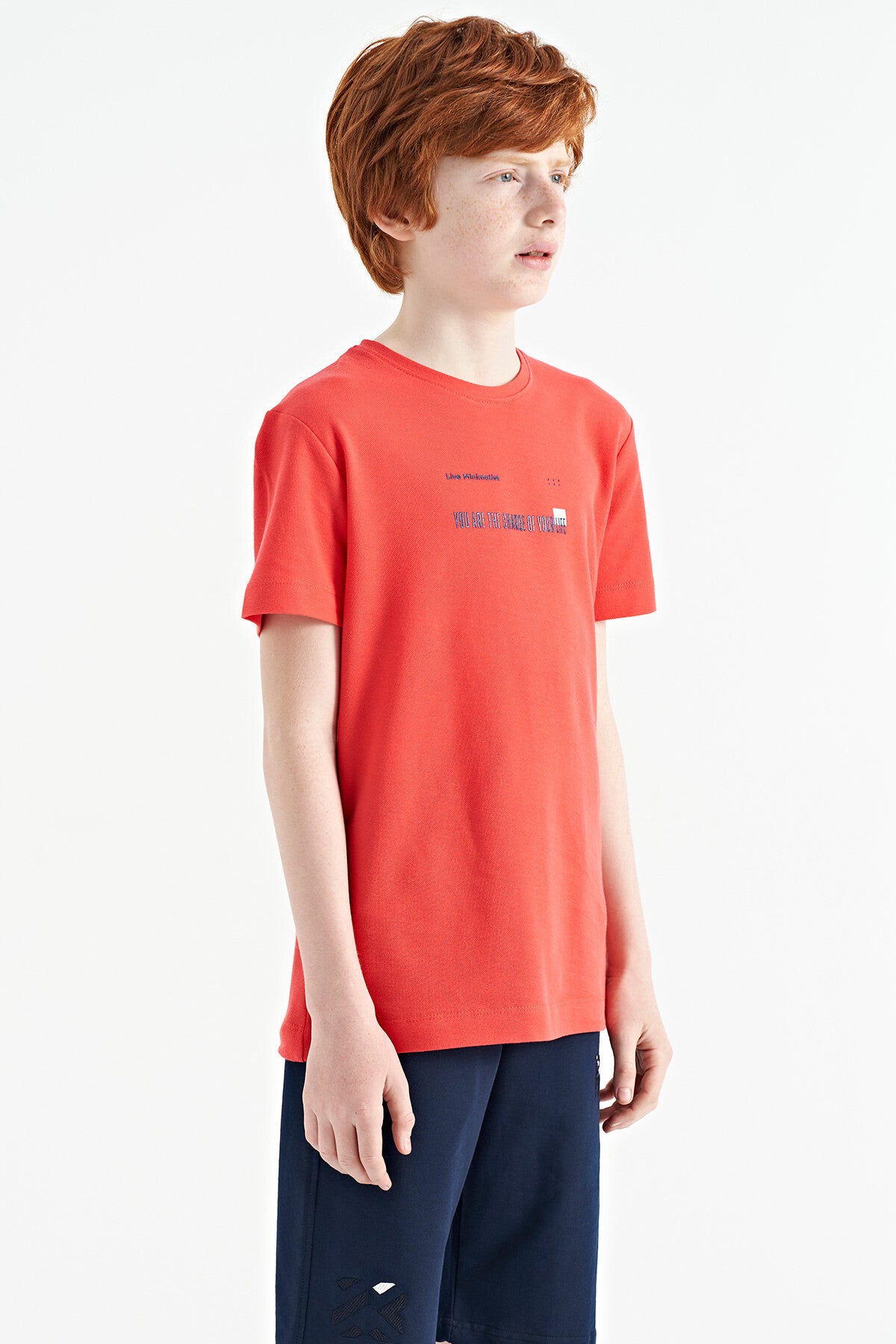 Coral Print Detailed O Collar Standard Fit Men's Kids T-Shirt - 11117