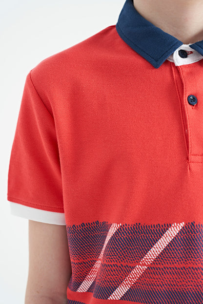 Coral Print Detailed Polo Collar Standard Fit Boys' T-Shirt - 11094