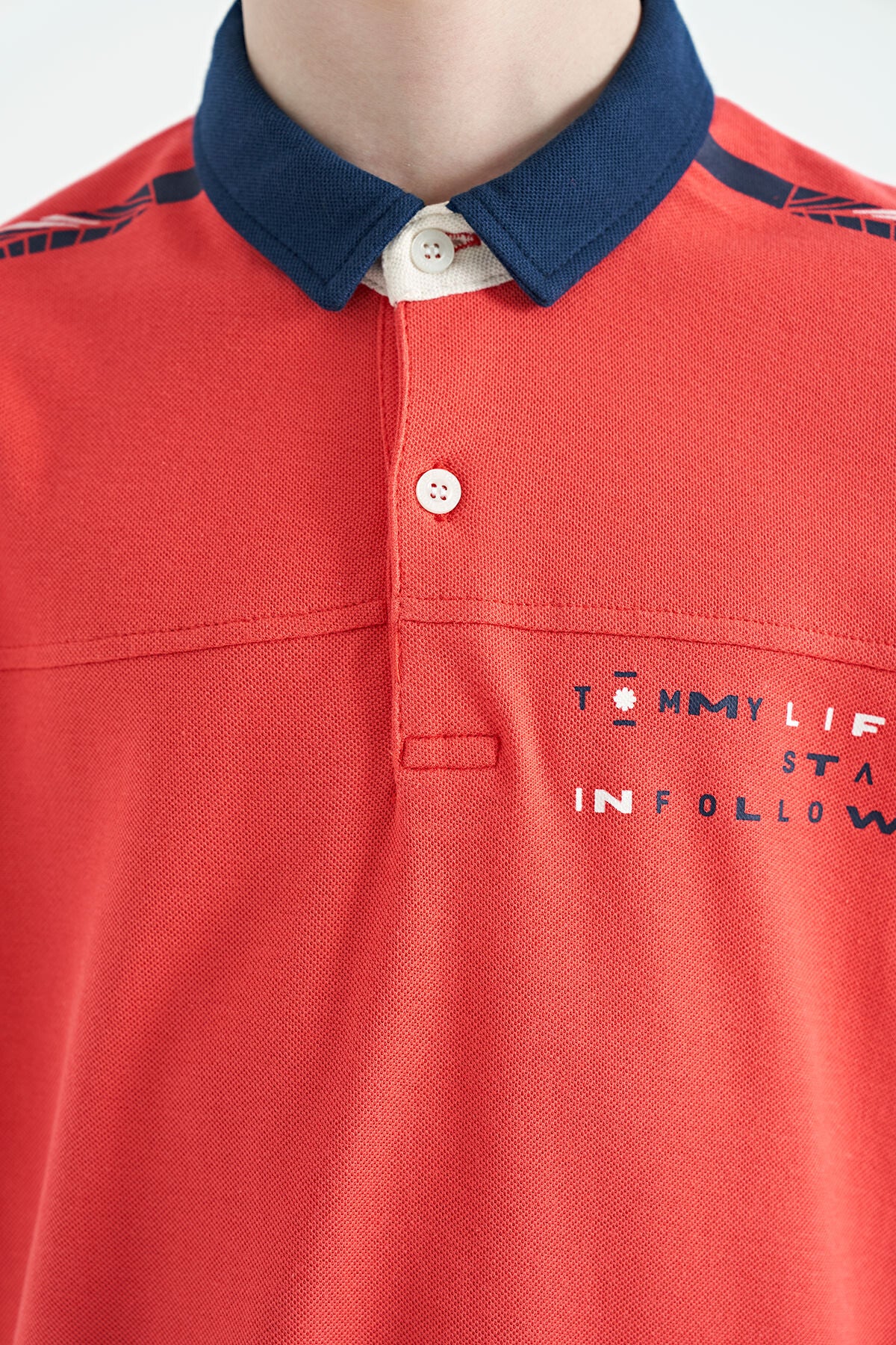 Coral Print Detailed Standard Mold Polo Collar Boys T-Shirt - 11140