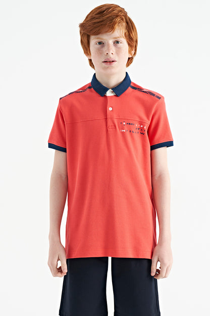 Coral Print Detailed Standard Mold Polo Collar Boys T-Shirt - 11140