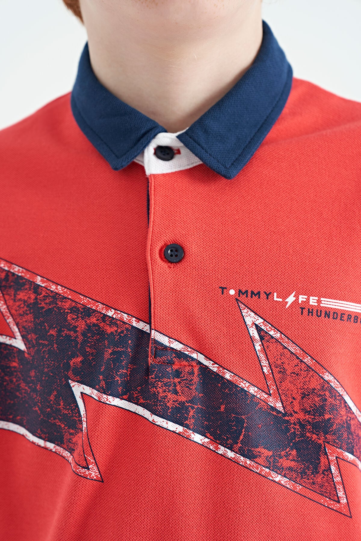 Coral Print Detailed Standard Mold Polo Collar Boys T-Shirt - 11154