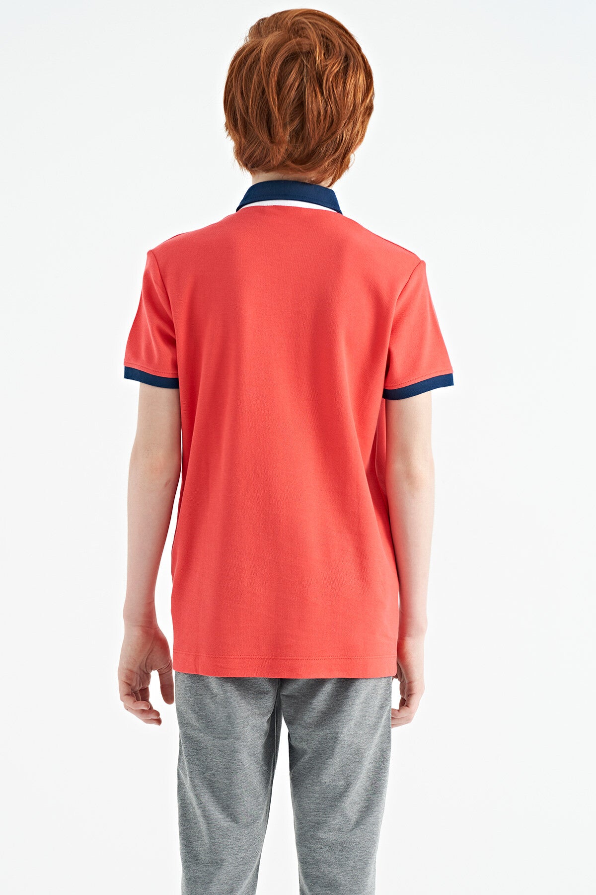 Coral Print Detailed Standard Mold Polo Collar Boys T-Shirt - 11154