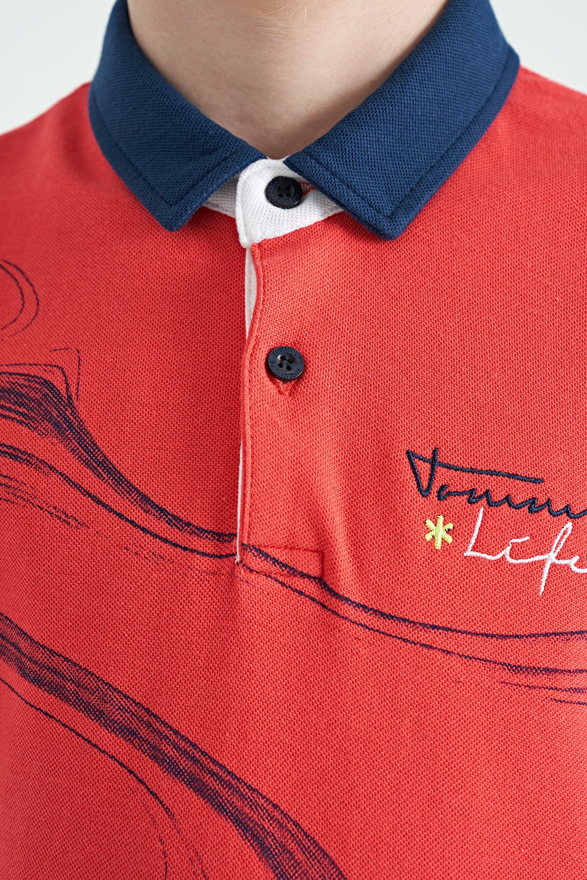 Coral Print Detailed Standard Mold Polo Collar Boys T-Shirt - 11165