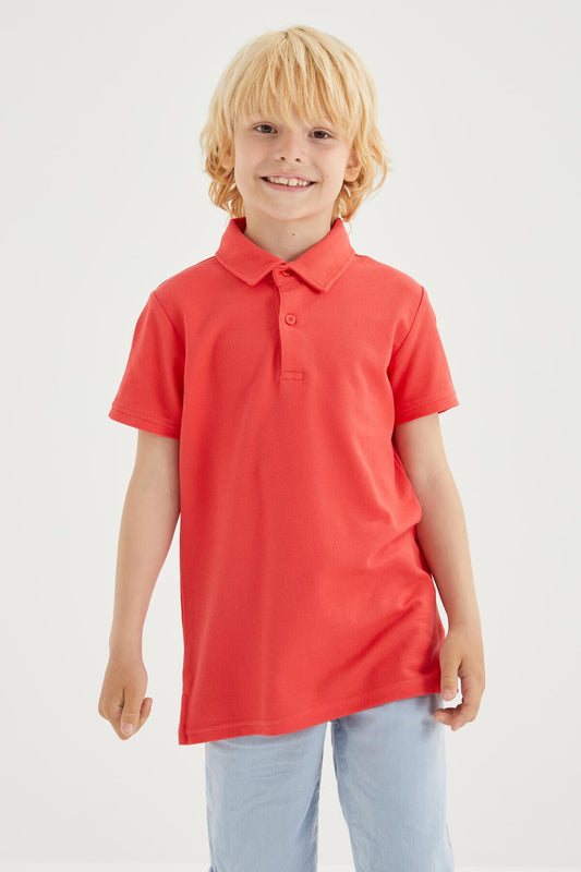 Classic Coral Short Sleeve Polo Collar Boys' T-Shirt - 10962