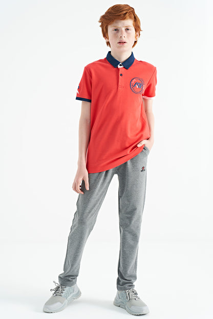 Coral Neck Edge Colorful Logo Embroidered Standard Fit Polo Collar Boys T-Shirt - 11138