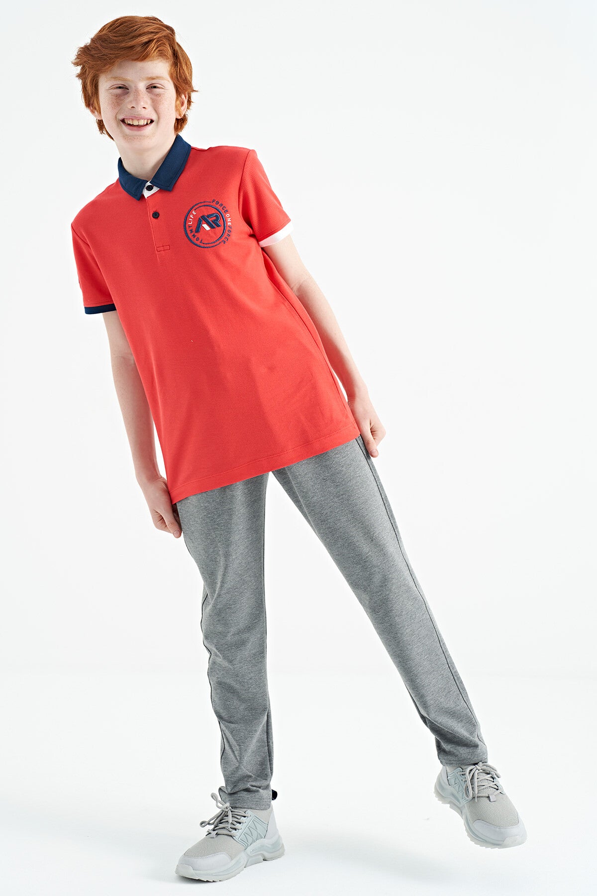 Coral Neck Edge Colorful Logo Embroidered Standard Fit Polo Collar Boys T-Shirt - 11138