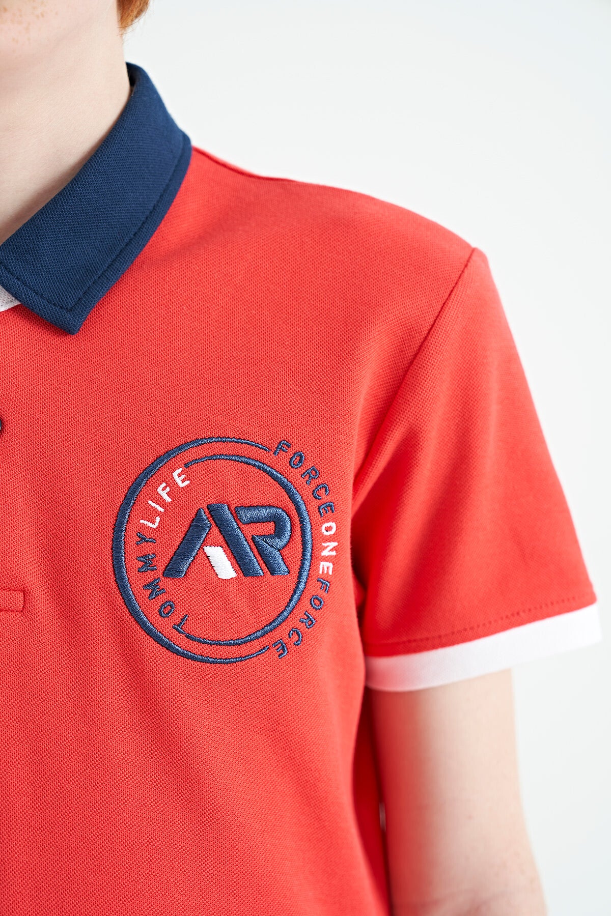 Coral Neck Edge Colorful Logo Embroidered Standard Fit Polo Collar Boys T-Shirt - 11138