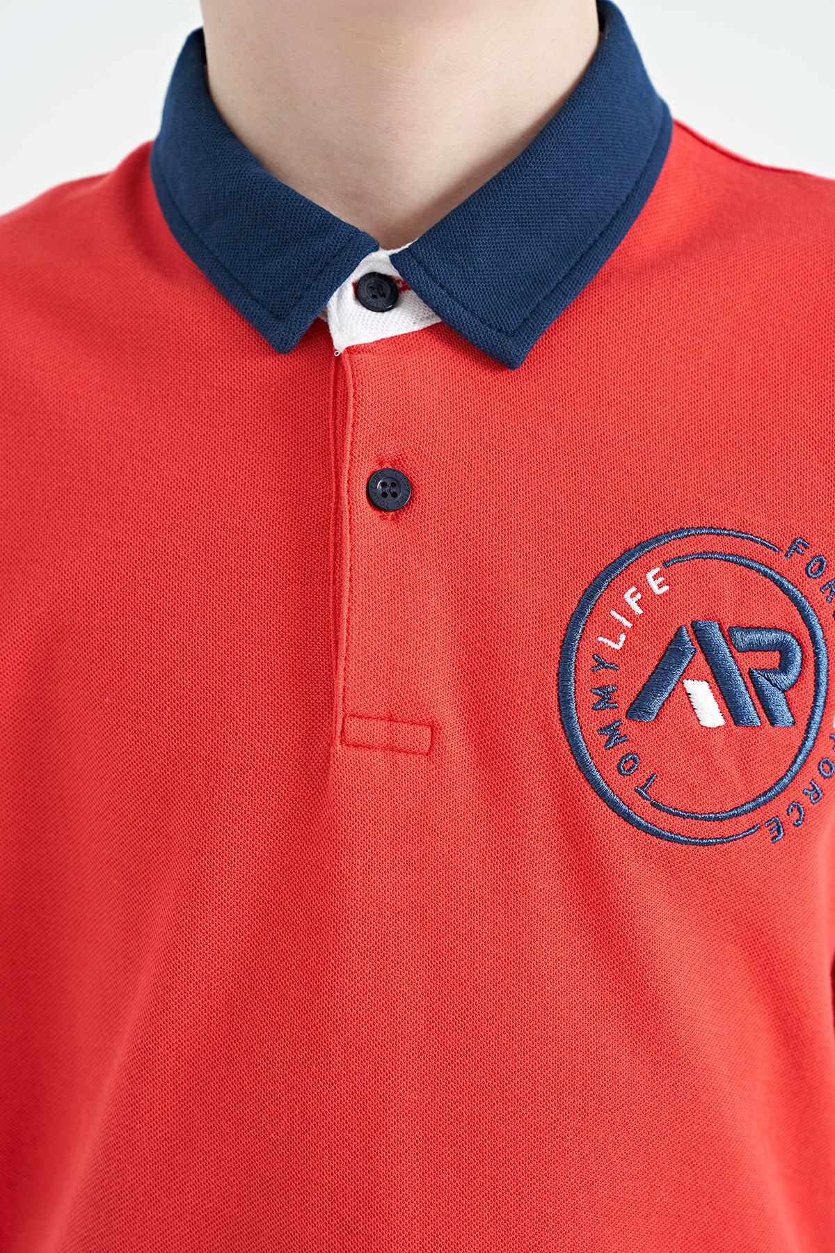 Coral Neck Edge Colorful Logo Embroidered Standard Fit Polo Collar Boys T-Shirt - 11138