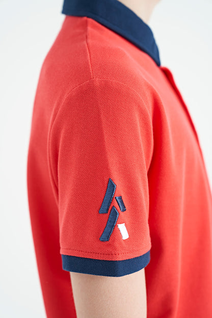 Coral Neck Edge Colorful Logo Embroidered Standard Fit Polo Collar Boys T-Shirt - 11138