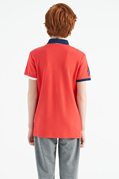 Coral Neck Edge Colorful Logo Embroidered Standard Fit Polo Collar Boys T-Shirt - 11138
