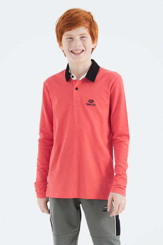 Coral Polo Collar Basic Boys' T-Shirt - 11171
