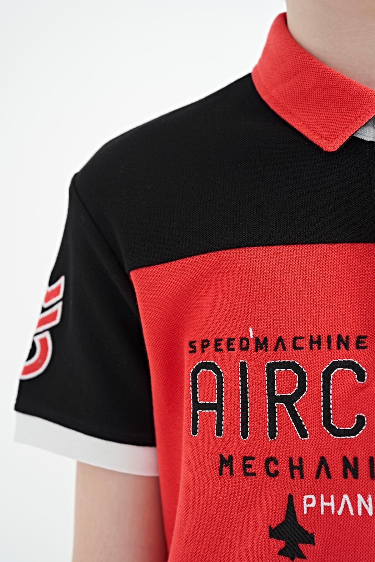Coral Color Block Letter Embroidered Standard Fit Polo Collar Boys T-Shirt - 11087