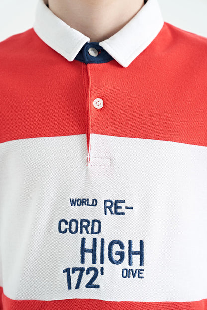 Color Transition Embroidered Detailed Standard Pattern Polo Collar Boys T-Shirt - 11110