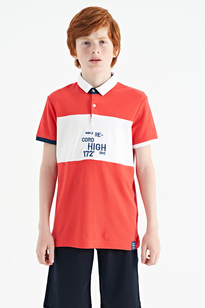 Color Transition Embroidered Detailed Standard Pattern Polo Collar Boys T-Shirt - 11110