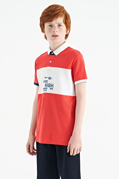 Color Transition Embroidered Detailed Standard Pattern Polo Collar Boys T-Shirt - 11110
