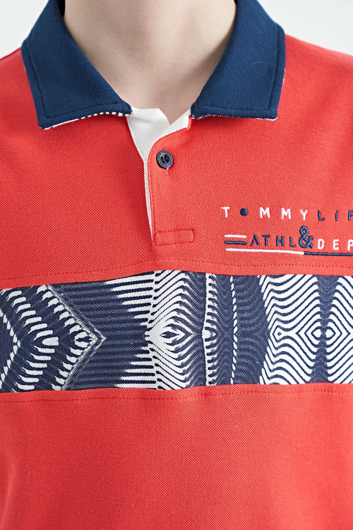 Coral Striped Print Detailed Polo Collar Standard Pattern Boys T-Shirt - 11162