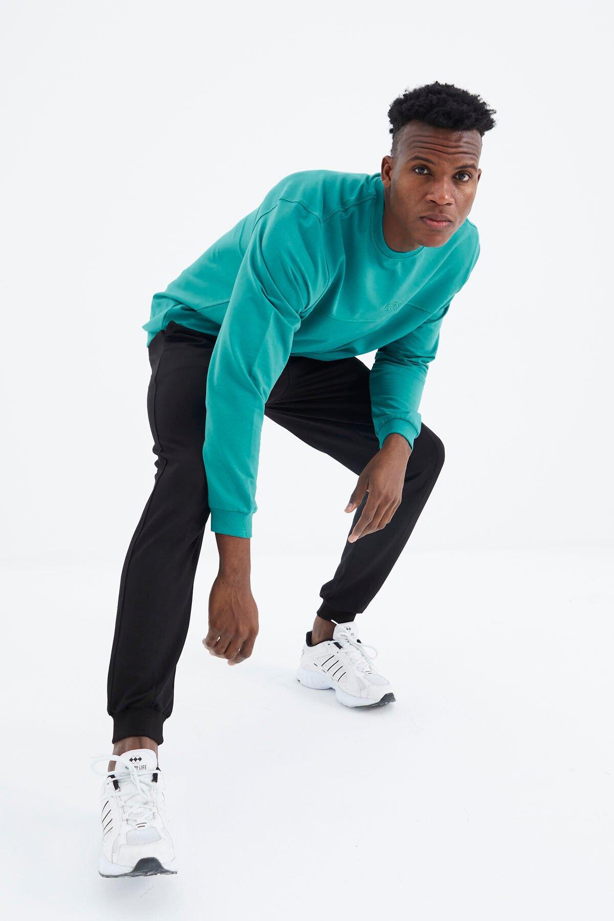 Keith Navy Blue - Green - Black Basic Men's Tracksuit Set - 85231