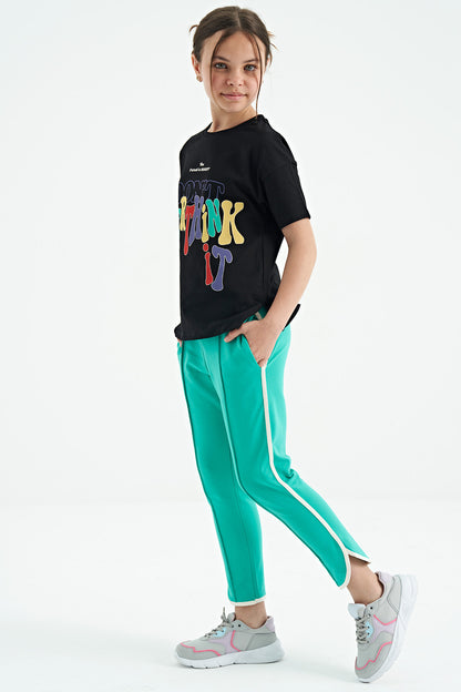 Bias Detailed Laced Front Panel Wide-Legged Girls' Tracksuit Bottom - 75124
