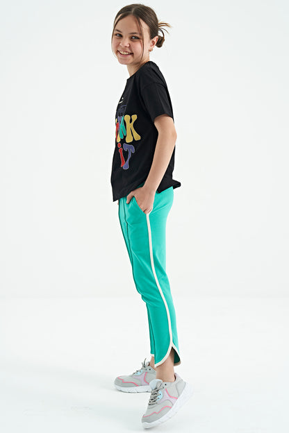 Bias Detailed Laced Front Panel Wide-Legged Girls' Tracksuit Bottom - 75124