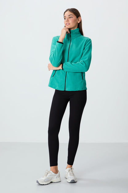Straight Collar Zippered Comfort Fit Women's Fleece Sweatshirt - 97173