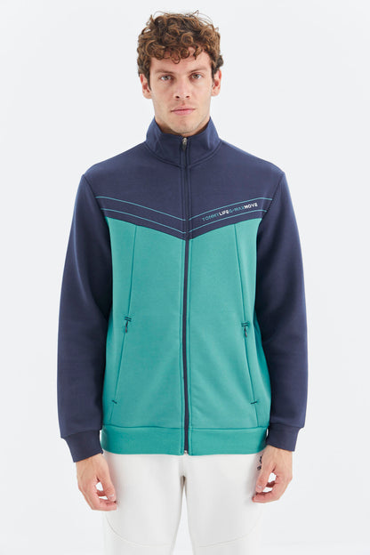 Straight Collar Color Block Hidden Pocket Detailed Relax Fit Men's Sweatshirt - 88290