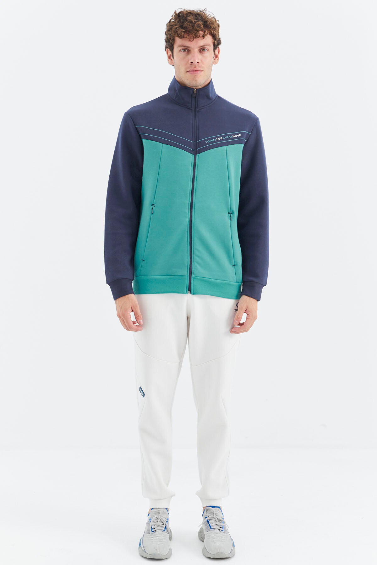 Straight Collar Color Block Hidden Pocket Detailed Relax Fit Men's Sweatshirt - 88290