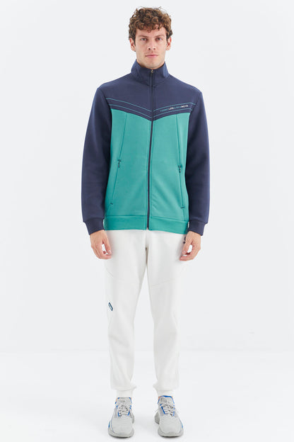 Straight Collar Color Block Hidden Pocket Detailed Relax Fit Men's Sweatshirt - 88290