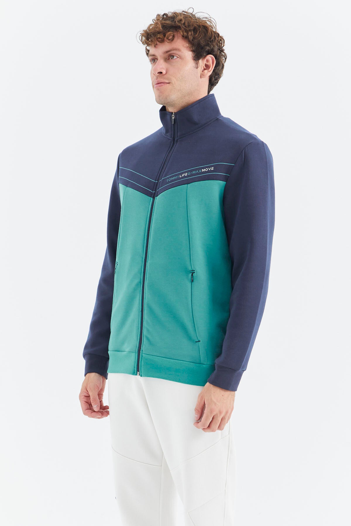 Straight Collar Color Block Hidden Pocket Detailed Relax Fit Men's Sweatshirt - 88290