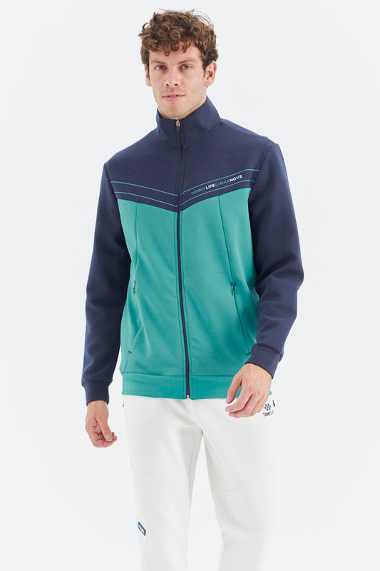 Straight Collar Color Block Hidden Pocket Detailed Relax Fit Men's Sweatshirt - 88290