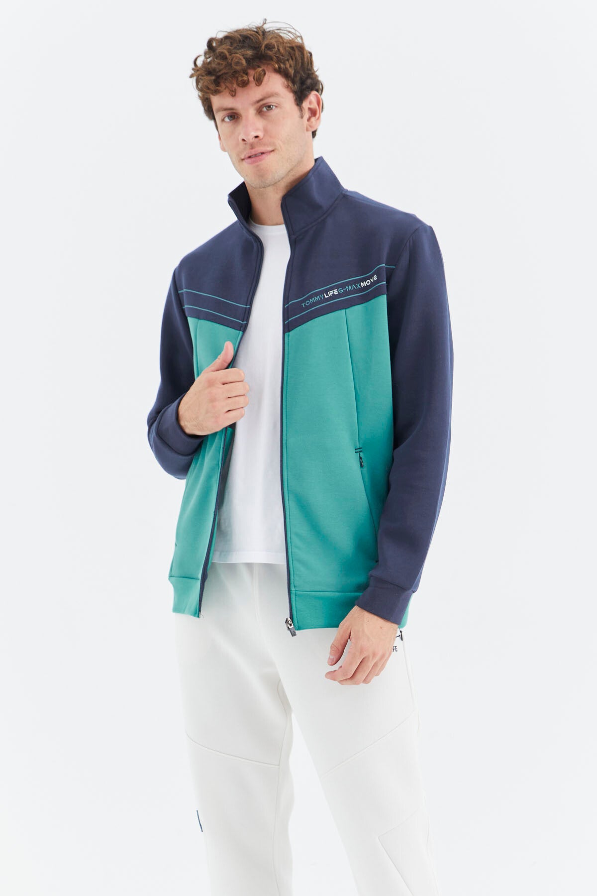 Straight Collar Color Block Hidden Pocket Detailed Relax Fit Men's Sweatshirt - 88290