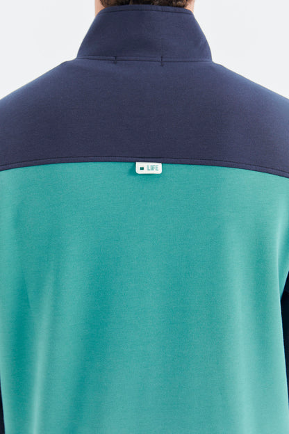 Straight Collar Color Block Hidden Pocket Detailed Relax Fit Men's Sweatshirt - 88290